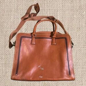 Banuce Brown Tan Full Grain Italian Leather Laptop Messenger Mens Travel Bag